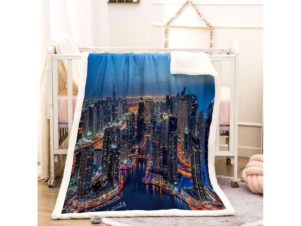 Manta com Vista Noturna de Arranha em Microfibra 150x180cm