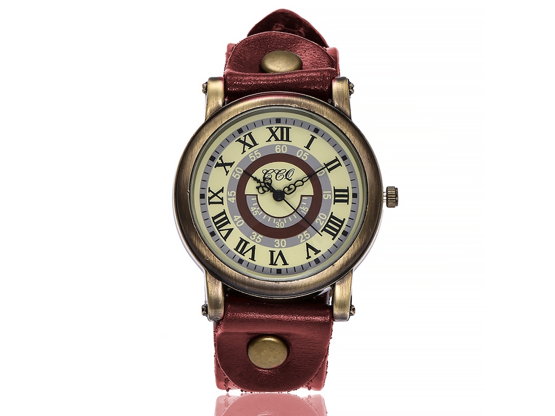 Reloj De Pulsera De Cuarzo Con Correa De Cuero Pu Para Mujer Numerales Romanos Rojo Ccq