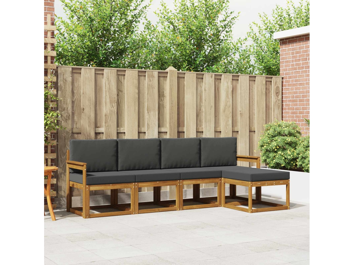 Vidaxl Conjunto De Sofás Para Exterior 5 Pcs Natural E Antracite