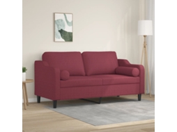 Vidaxl Sofá 2 Lug. + Almofadas Decorativas 140cm Tecido Vermelho Tinto