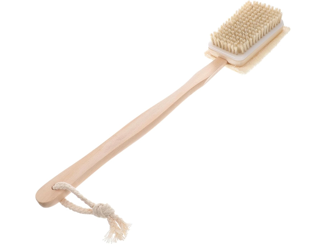Escova De Banho Wooneky Com Cabo Longo, Cerdas Naturais, Massageador De Pele E Esponja Bucha Esfoliante Antiderrapante