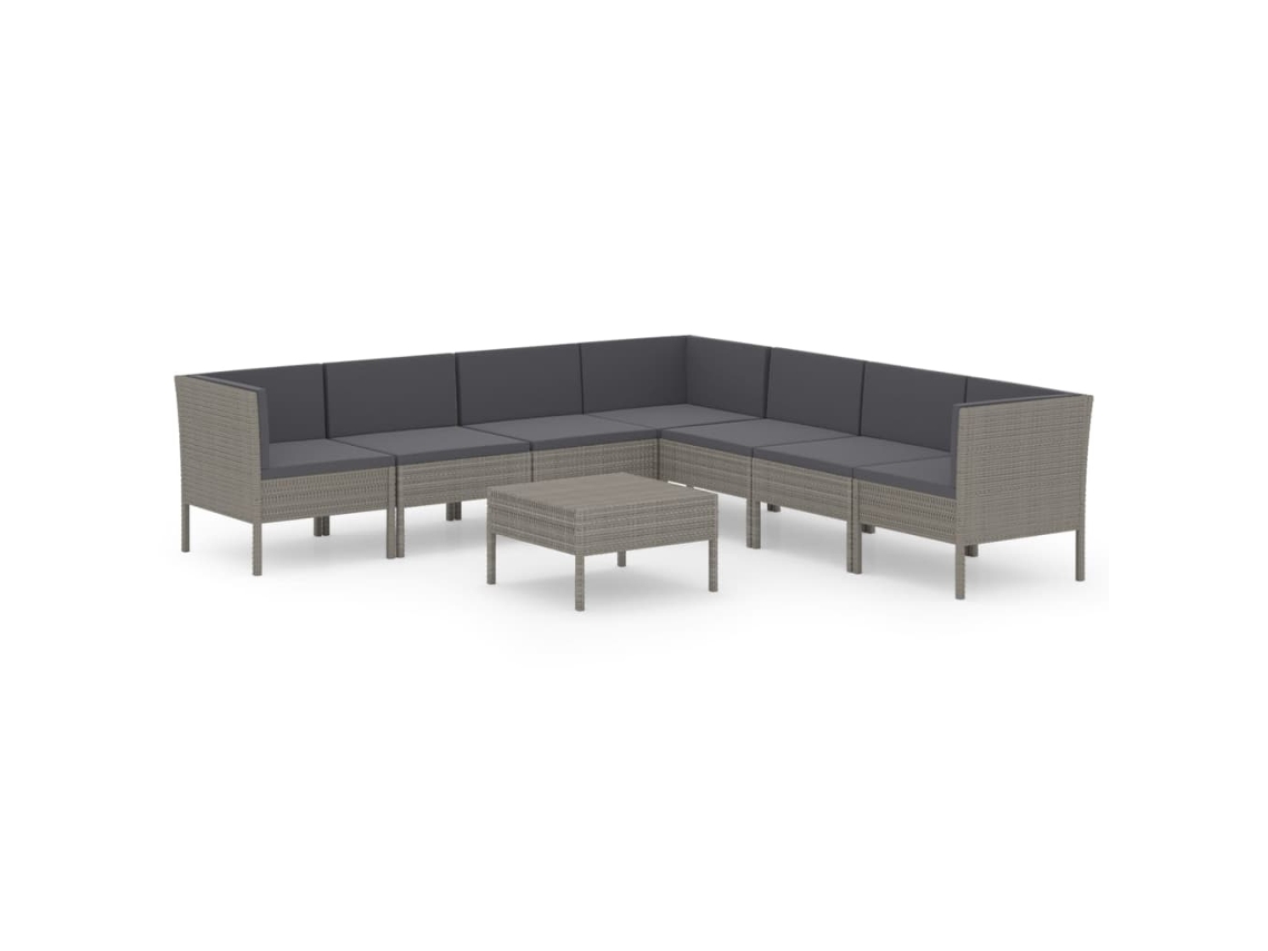 Maison Exclusive - 8 Pcs Conjunto Lounge De Jardim C/ Almofadões Vime Pe Cinzento