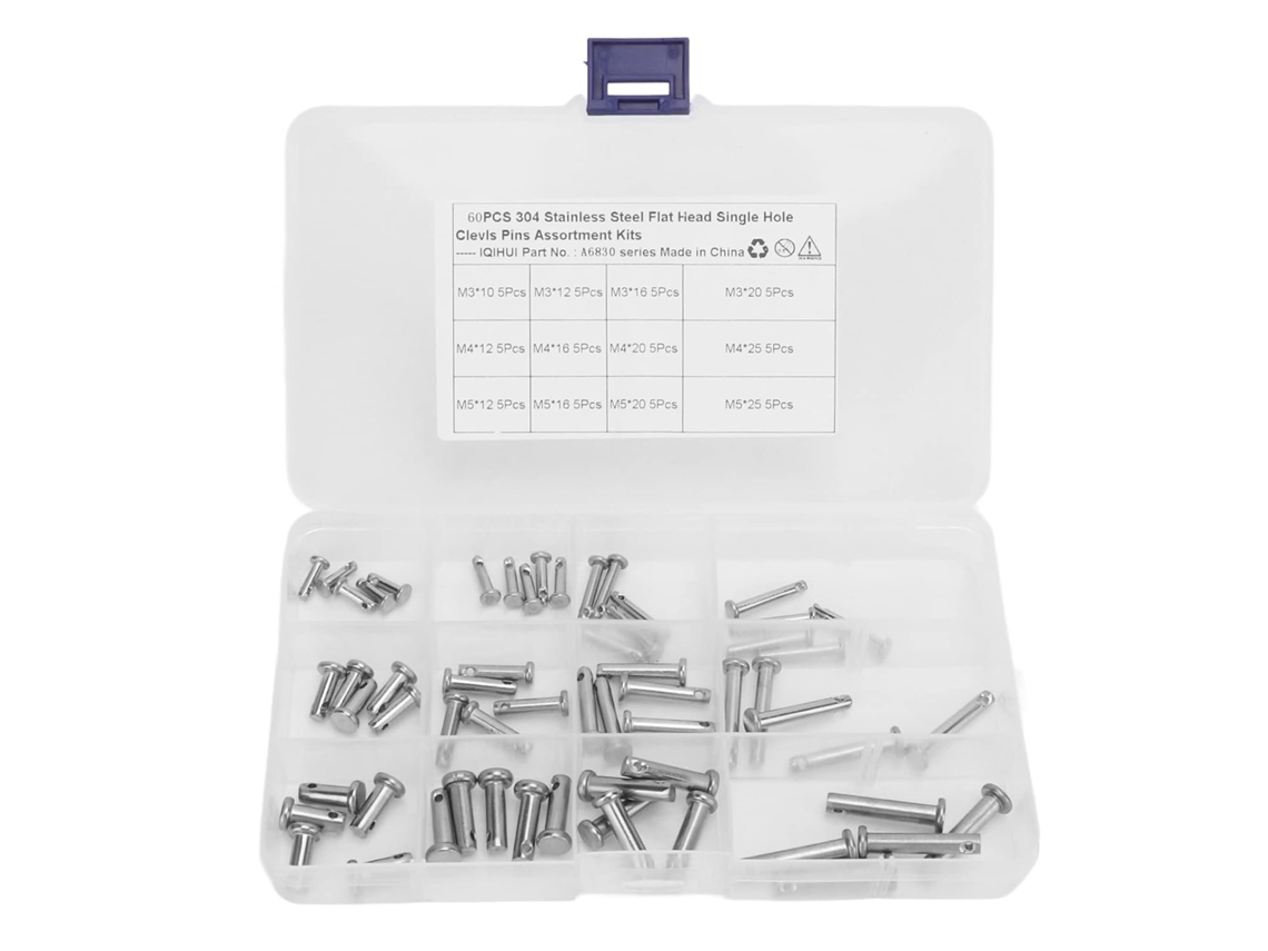 Kit Com 12 Tamanhos De Pinos Aço Inoxidável Tipo Clevis, Redondos Em