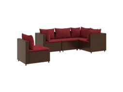 Conjunto de 5 Peças Lounge Garden com Almofadões Vime Pe Castanho MAISON EXCLUSIVE