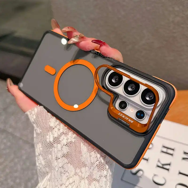 Capa Transparente Com Suporte Magnético Para Samsung Magsafe (galaxy S26 Plus Laranja).