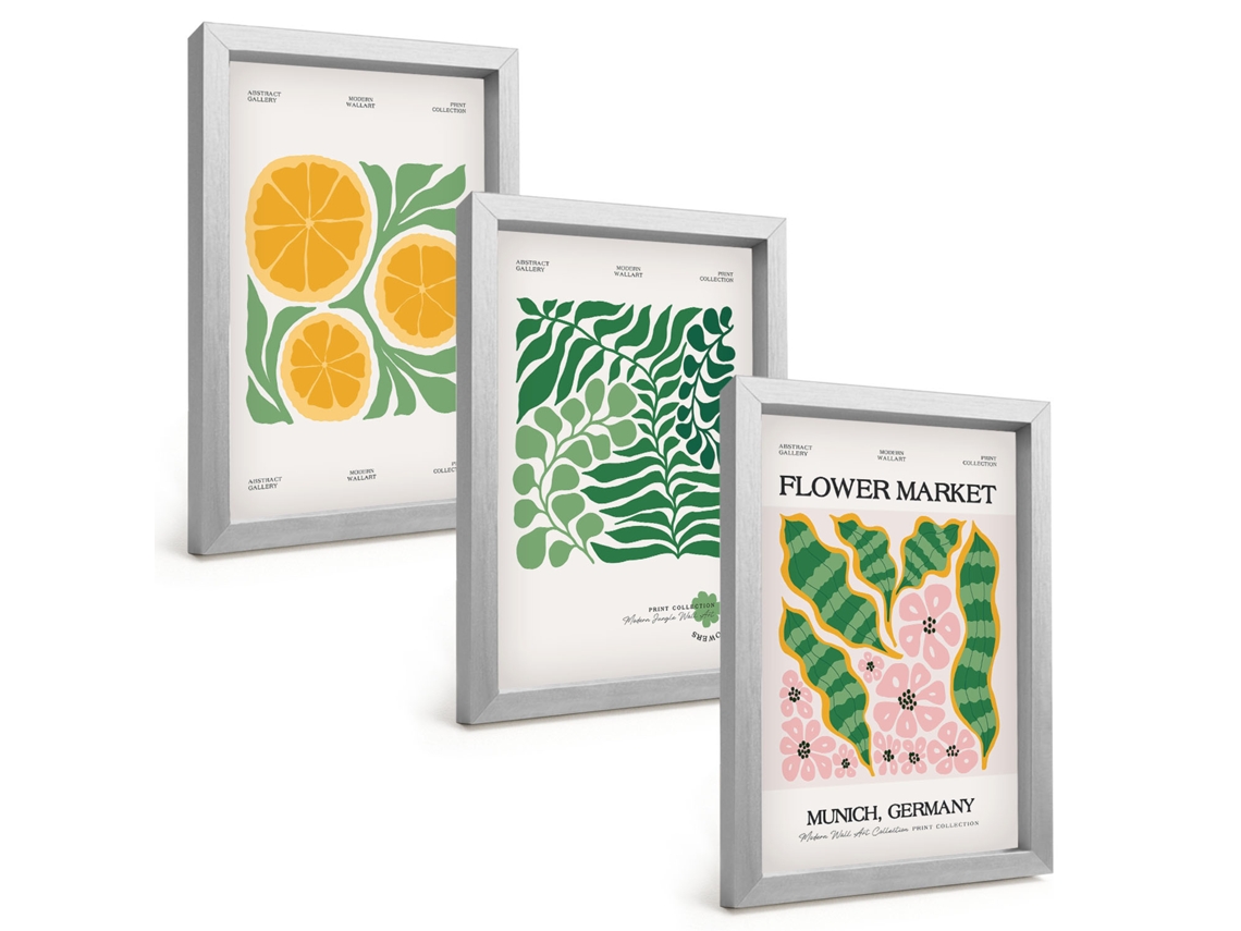 Quadros Decorativos Para Paredemotivos De Plantas Frutíferas Em Tons Pastel Moldura Prateada Quadros Para O Escritório Espelharte (3 Peças 20x30 Cm)