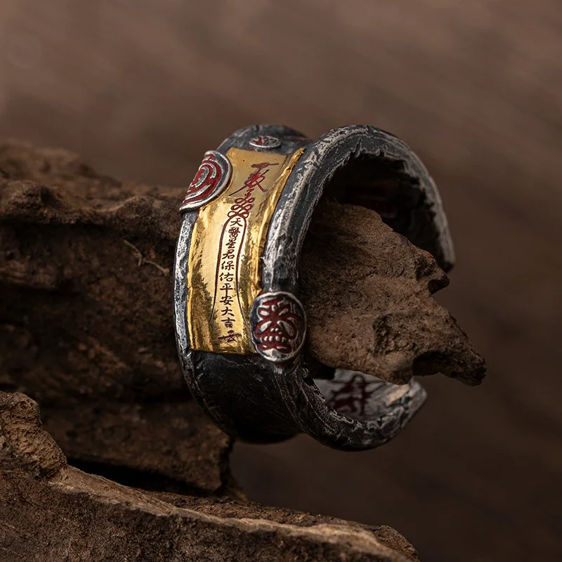 Anel Amuleto Taoísta Feng Shui Masculino, Joia Vintage Ajustável Feita À Mão