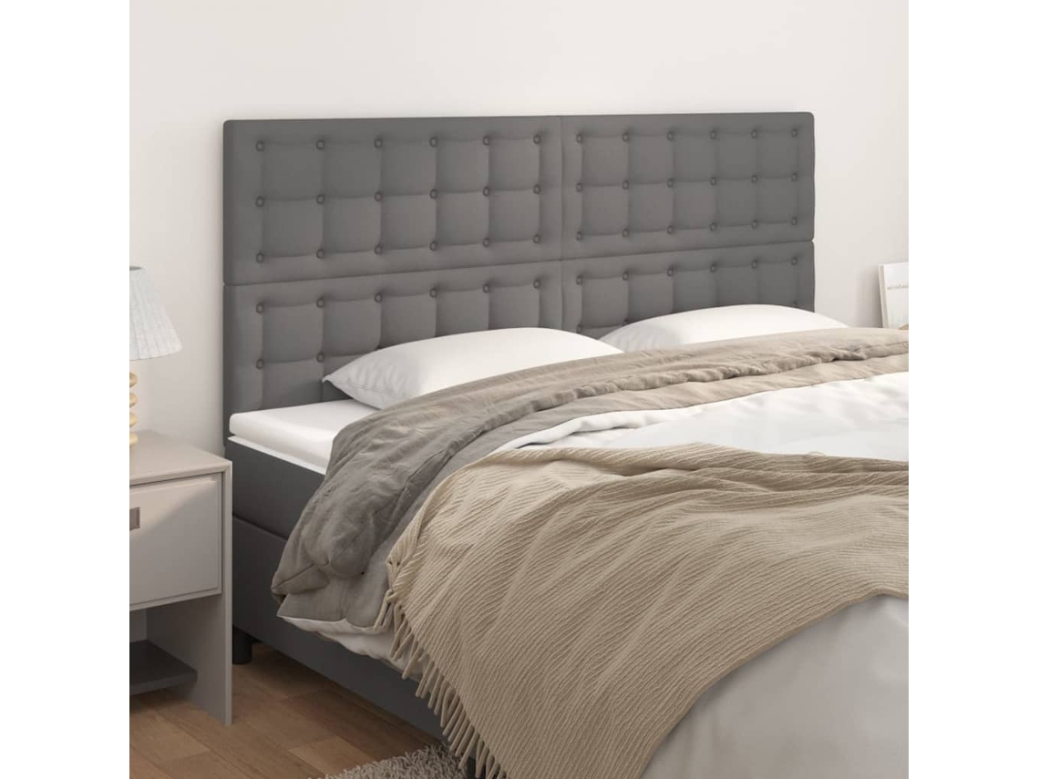 Vidaxl Cabeceira Cinza 200x5x118/128 Cm Couro Sintético