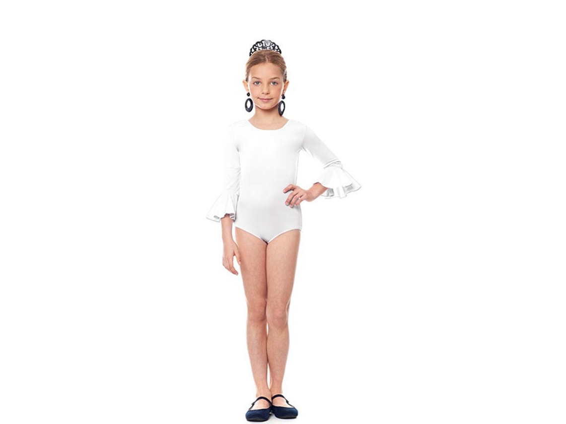 Body ou collant Sevillana de lycra com folho branco para menina