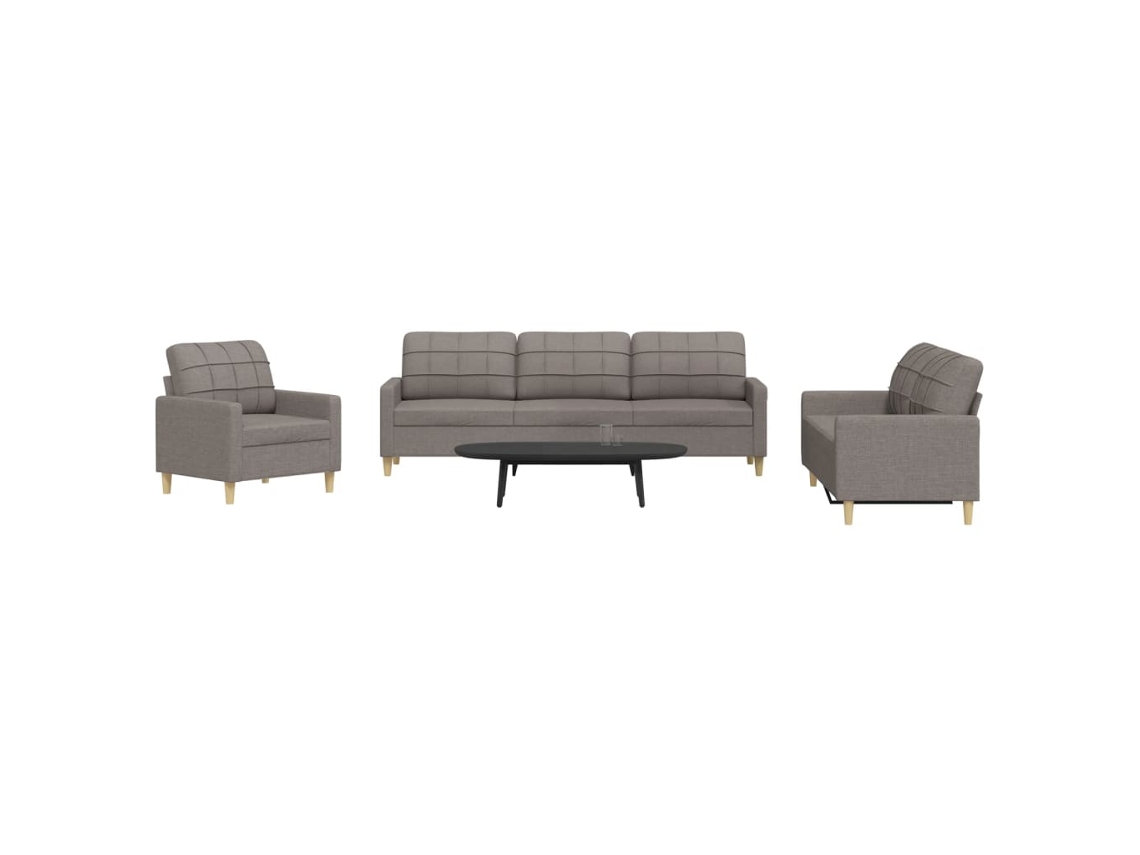Vidaxl 3 Pcs Conjunto De Sofás Tecido Cinzento-acastanhado