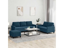 Vidaxl 3 Pcs Conjunto De Sofás Com Almofadões Veludo Azul