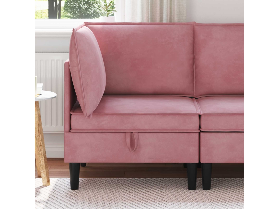 Vidaxl Sofá Com Armazenamento Rosa Veludo