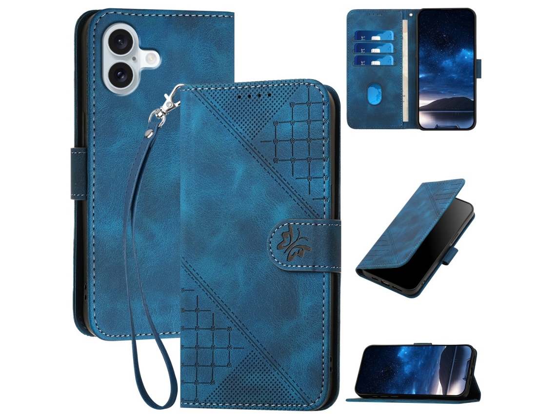 Capa Em Couro Pu Para Apple Iphone 16 Plus Safira