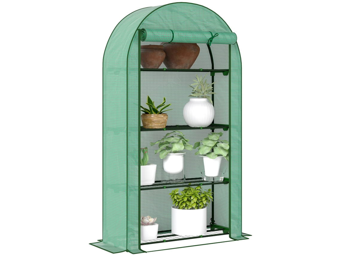 Estufa Pequena com 4 Prateleiras Porta Enrolável Cobertura de Pe e Estrutura de Aço para Cultivos 105x45x160 Cm Verde Ge