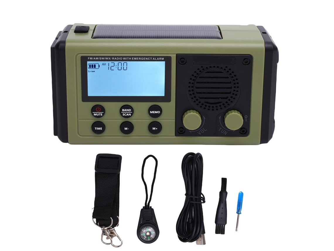 Rádio portátil com iluminação, solar, à prova d'água e emergência
