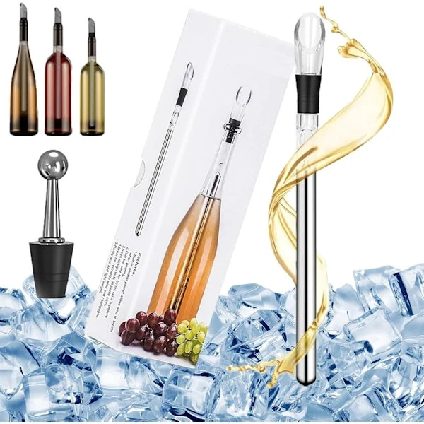 Resfriador de Vinho 3 em 1 em Aço Inoxidável para Resfriar e Aerar o Vinho com Rolha BRILVIBERA
