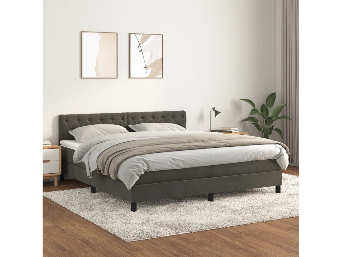 Vidaxl Cama Com Molas/colchão 160x200 Cm Veludo Cinzento-escuro