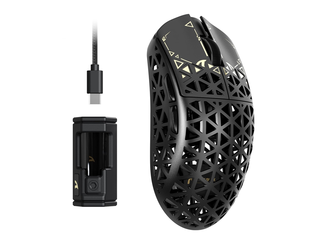 Rato Gaming Sem Fios Attack Shark R5 Ultra, Fibra de Carbono 39g Ultraleve, Sensor PAW3950MAX 42K DPI, 2.4G Bluetooth USB-C, Compatível Win Mac