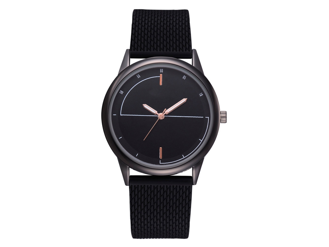 Relógio de Pulso Feminino de Quartzo Fashion com Pulseira de Silicone Cor Preta