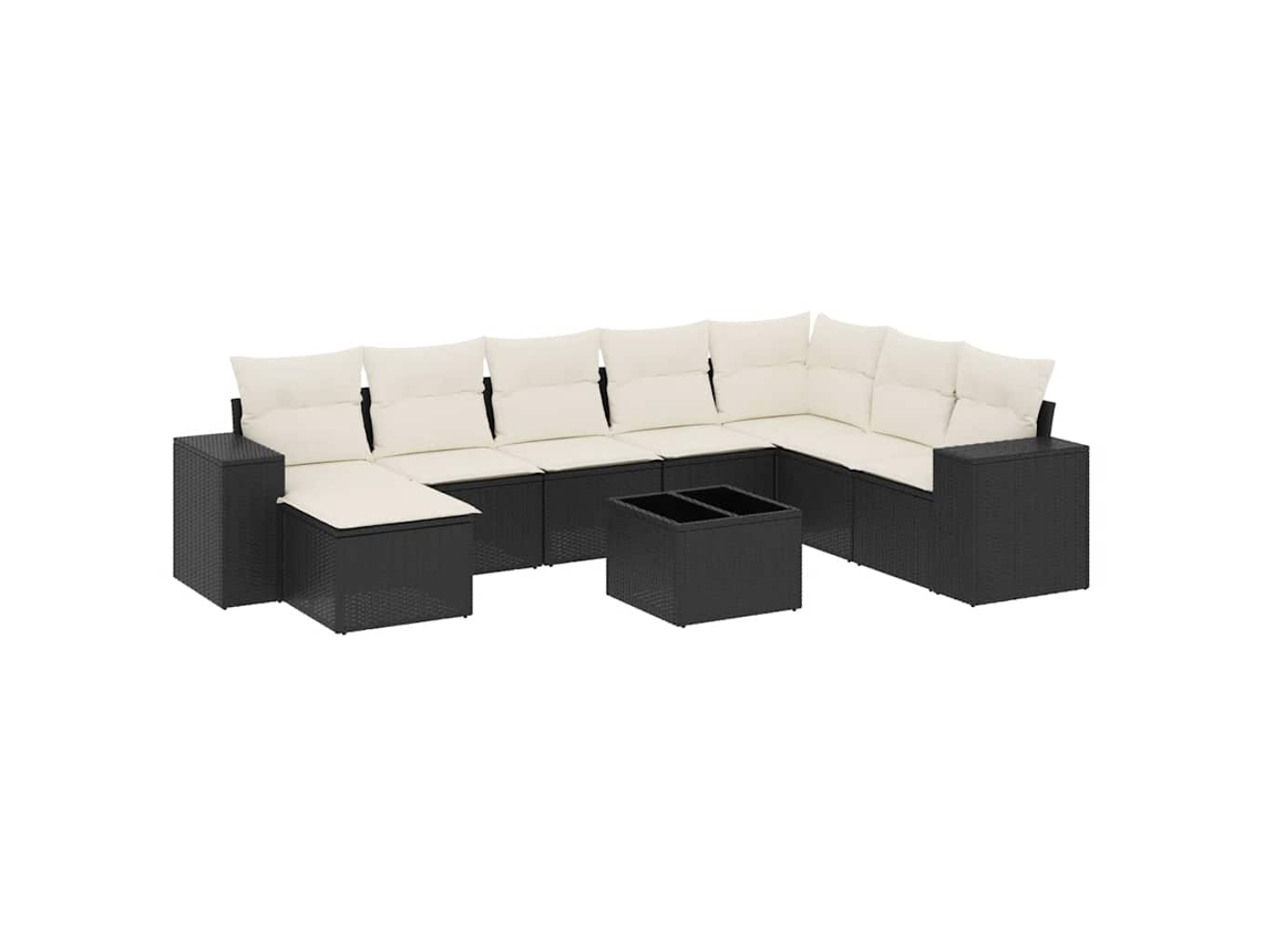 Conjunto de 9 sofás de jardim com almofadões Vime Pe Preto MAISON EXCLUSIVE (9 peças)