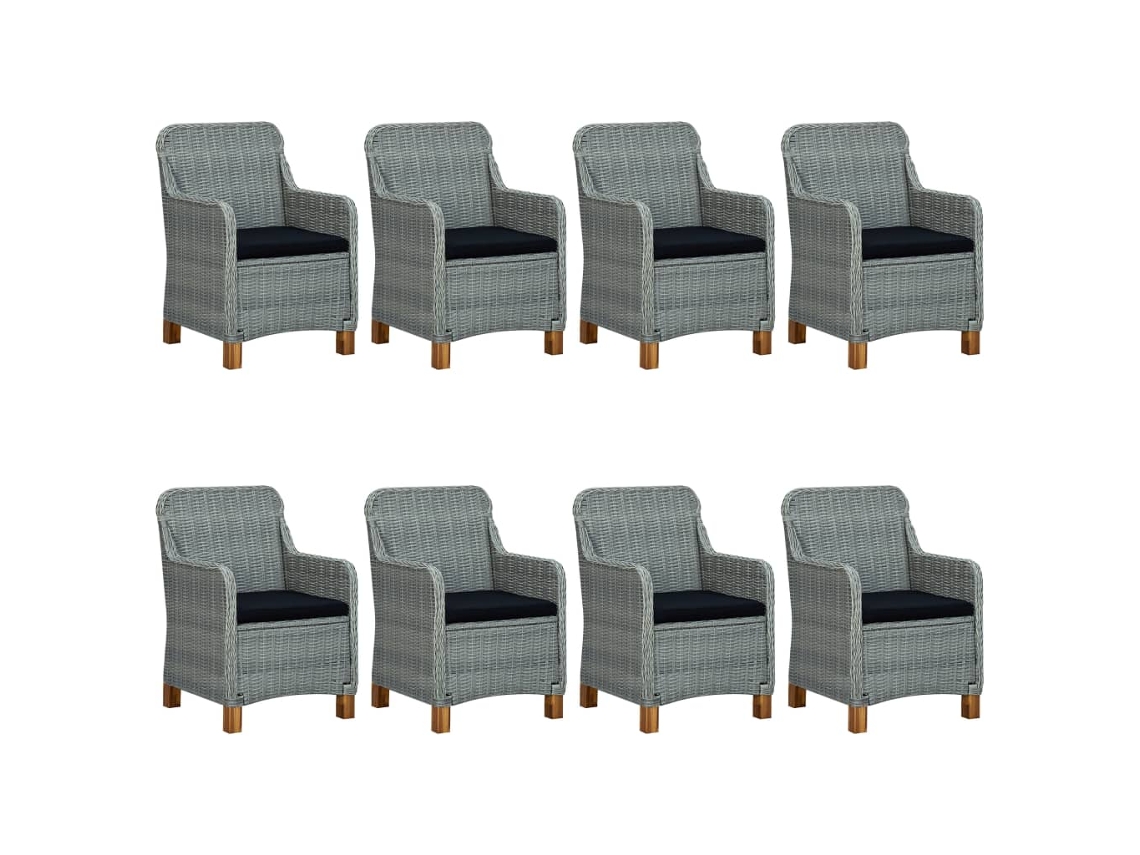 Maison Exclusive - 9 Pcs Conj. Jantar Exterior + Almofadões Vime Pe Cinzento-claro