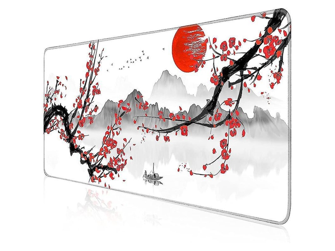 Yuru mouse Pad Gamer Grande 900x400 com Flor de Cerejeira Japonesa, Borda Costurada e Anti derrubamento