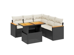 Conjunto 6 Sofás de Jardim com Almofadões VIDAXL Vime Pe Preto
