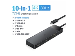 Yizhood USB C Hub 10 portas USB tipo C para Dual HDMI 4K 30Hz VGA USB 3.0 PD100W Leitor de cartão SD Estação de encaixe cinza