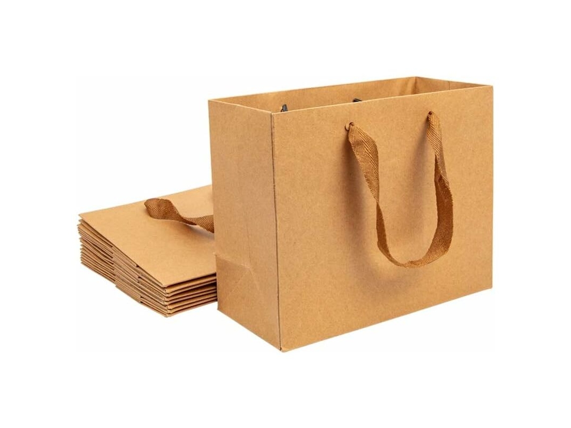 Conjunto de 10 Sacolas Pequenas de Papel Kraft Marrom para Doces e Presentes, com Alças, Ideais para Aniversários, Casamentos BRILVIBERA