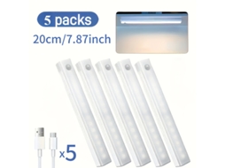 Kit Com 5 Fitas De Led Sensor De Movimento| Recarregáveis​​ Via Usb, Magnéticas, Dupla Temperatura De Cor| Acessórios Premium Para Computador 20cm/7
