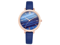 Relógio de quartzo unissex com pulseira elegante em couro PU e mostrador azul degradê.