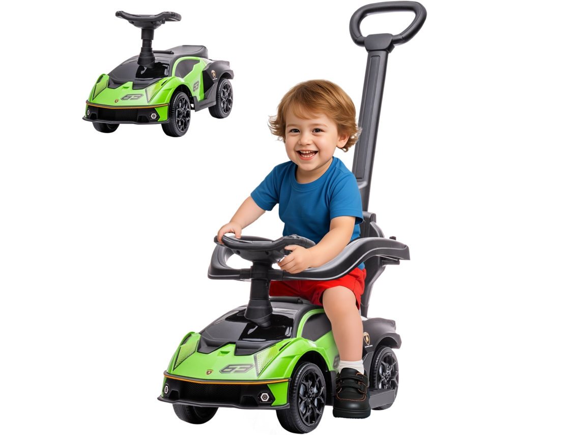Carro infantil Lamborghini 2 em 1, barra de apoio, buzina, metal e plástico, 86,5x40x89,5cm Verde/preto S/MARCA