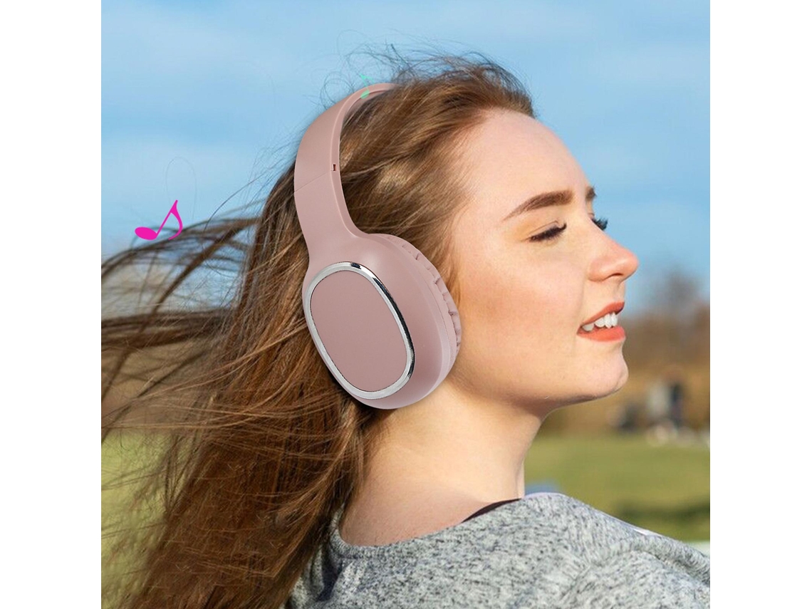 Auscultadores Bluetooth  Bass Game Computer Cell Phone Sports Pink