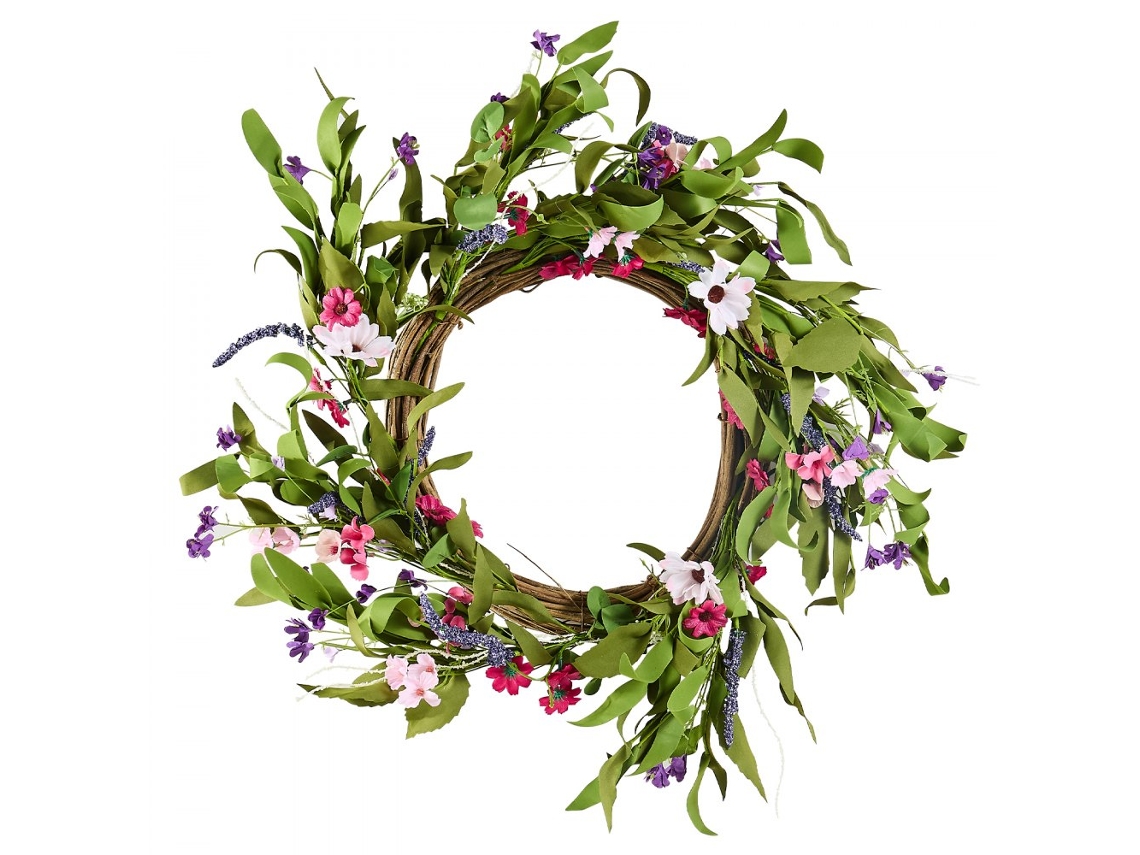 Coroa Decorativa Com Margaridas Rosa E Verde De 56 Cm Para Portas E Salas Tekmaquinas