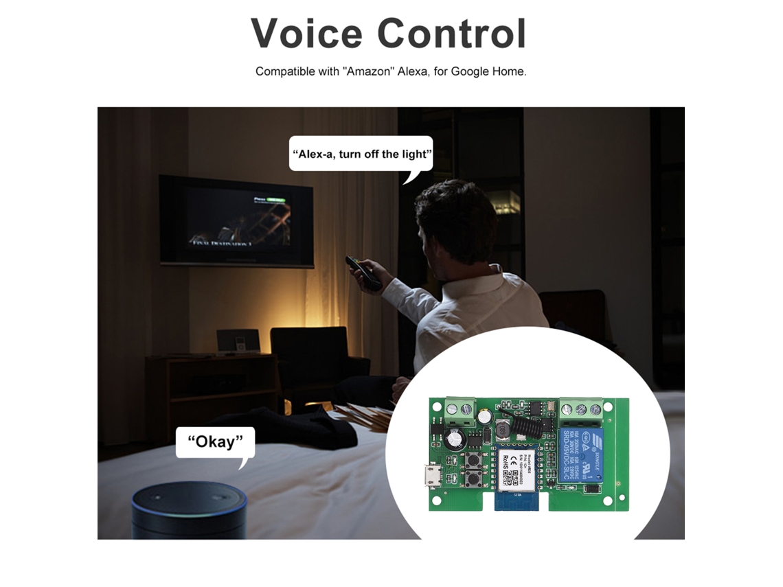 Módulo Relé Interruptor Wi fi Tuya 1ch Dc5v/7 32v Controle Remoto Compatível com Alexa | S/MARCA