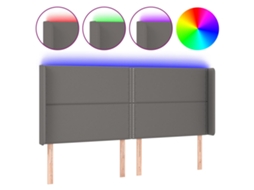 Cabeceira com Led de Cama Couro Artificial 203x16x118/128 Cm Cinzento MAISON EXCLUSIVE