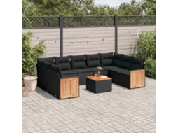 Vidaxl 10 Pcs Conjunto Sofás De Jardim C/ Almofadões Vime Pe Preto