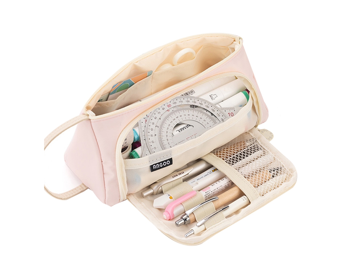 Organizador De Papelaria Estética, Design Multi Bolsos Canvas Lápis Caixa Grande Capacidade De Armazenamento Para Escola, Casa, Viagem (pink)