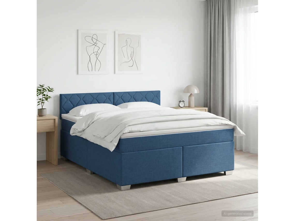 Vidaxl Cama Box Spring Com Colchão Azul 140 X 190 Cm Tecido