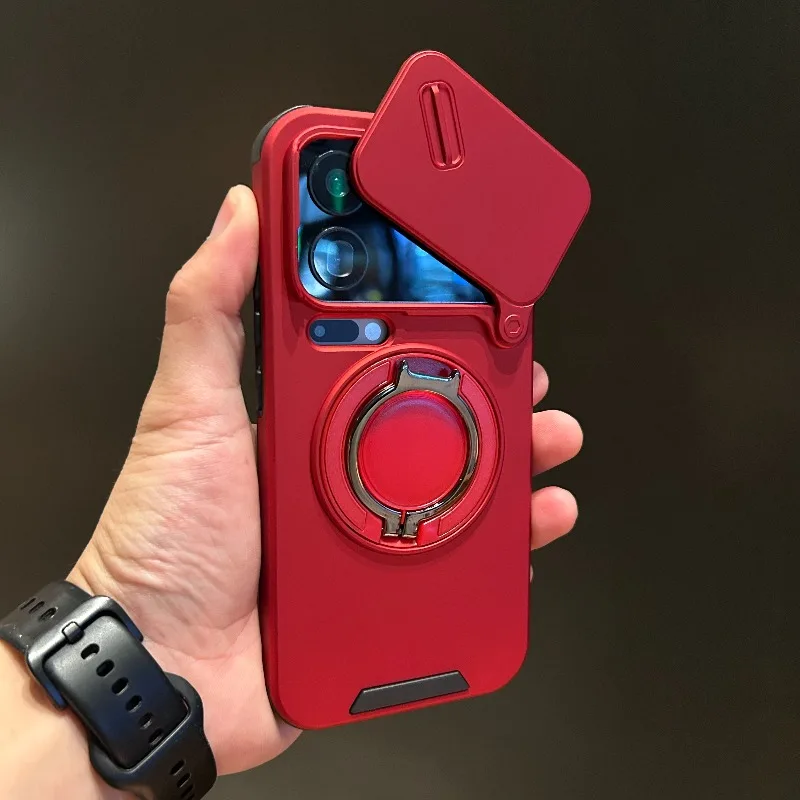 Capa Magnética Para Celular (xm 15t Pro Vermelho) Com Anel De Suporte Giratório