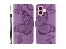 Capa Em Couro Pu Para Apple Iphone 16, Roxo Claro