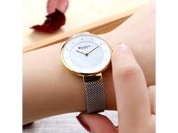Relógio Feminino de Pulsera de Malha de Aço Inoxidável Analógico Quartzo Resistente À Água