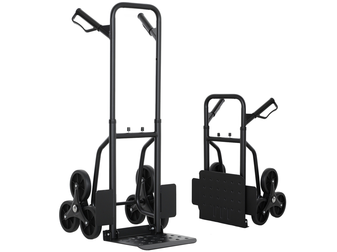 Carrinho Escada Dobrável 120kg Com 6 Rodas E Cordas Telescópicas, 44x38x106,5cm, Preto