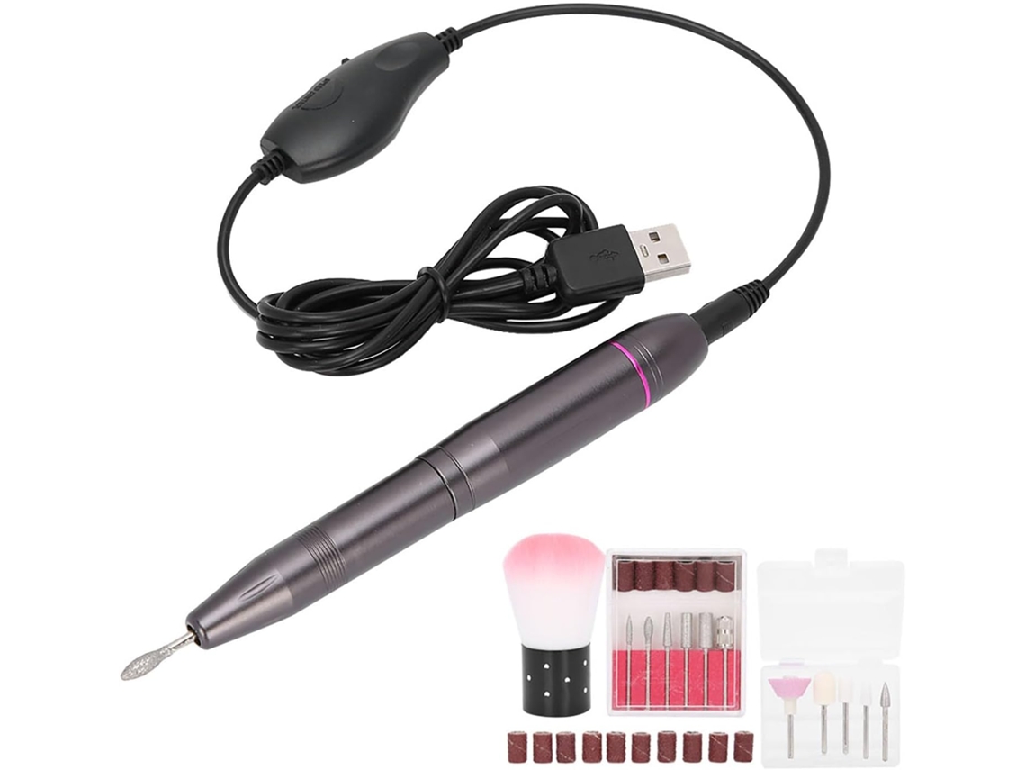 Lixadeira elétrica SFUSHOS portátil para unhas, com fonte USB e cabo