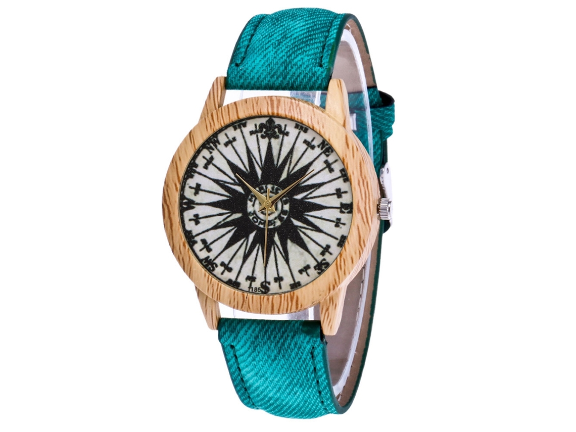 Relógio de pulso casual de quartzo com pulseira de jeans, estilo simples e moderno, verde.