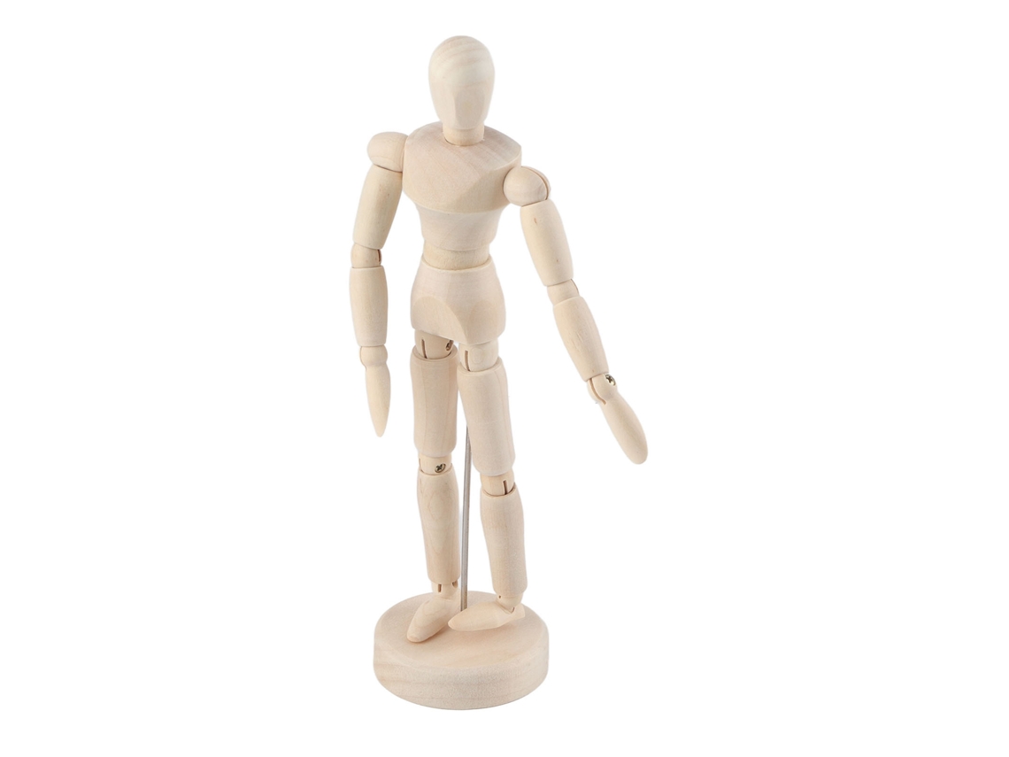Baok - Boneca articulada de madeira inacabada com base para decoração de casa, 20 cm