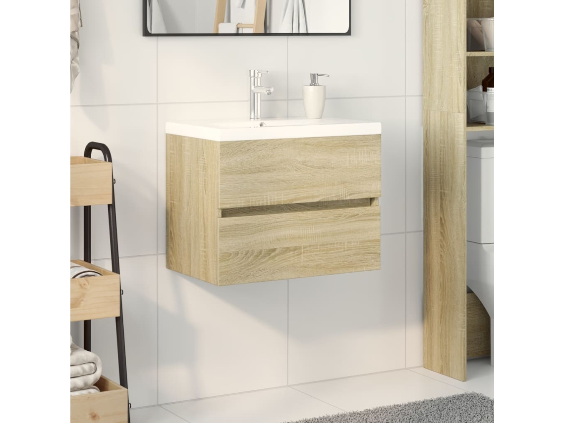 Vidaxl 2 Pcs Conj. Móveis De Wc Cerâmica E Derivados De Madeira