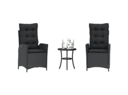 Vidaxl 3 Pcs Conjunto De Bistrô Com Almofadões Vime Pe Preto