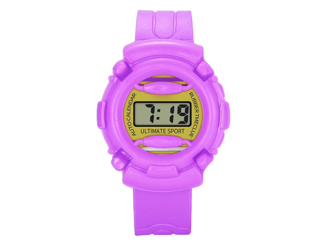 Reloj Electrónico Digital Para Niños Con Dial Redondo Pulsera Morado