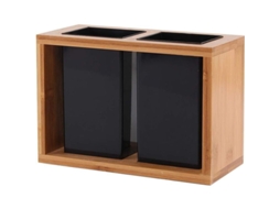 Cesta De Talheres De Bambu - Aço Inoxidável - Para Cozinha - Organizador Ambiental - 2 Compartimentos - 20x14x10cm